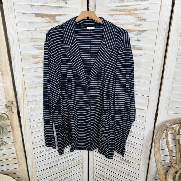 J. JILL Women's PLUS 3X Striped Button Sweater Blazer Jacket Navy Blue Gray - Picture 2 of 16